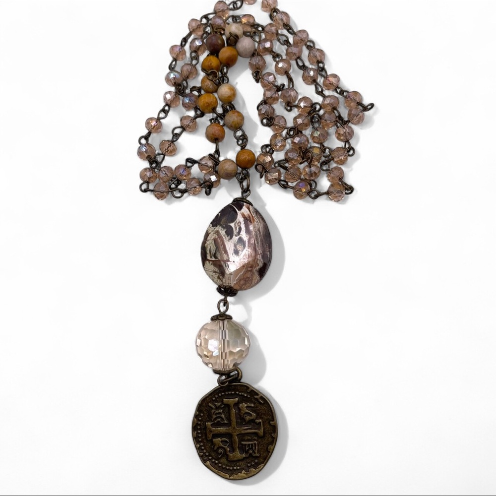 ❤️ Vintage ‘Rosary’ Style Ancient Roman Medallion Long Necklace